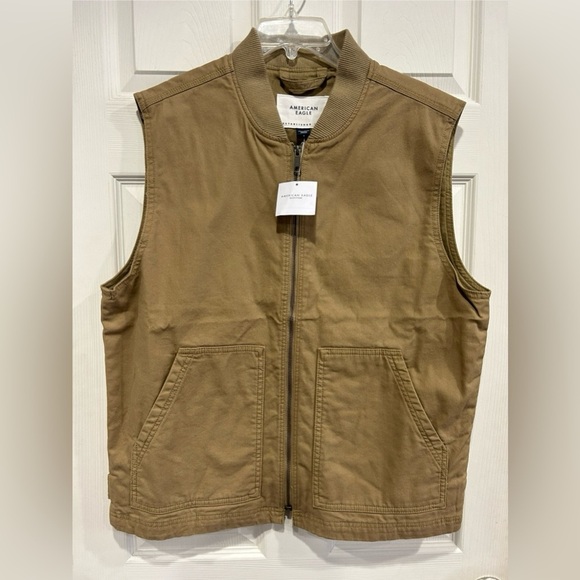 American Eagle AE Men’s Large Workwear Vest Tan Cotton Canvas Rancher Lined NWT - Picture 1 of 14
